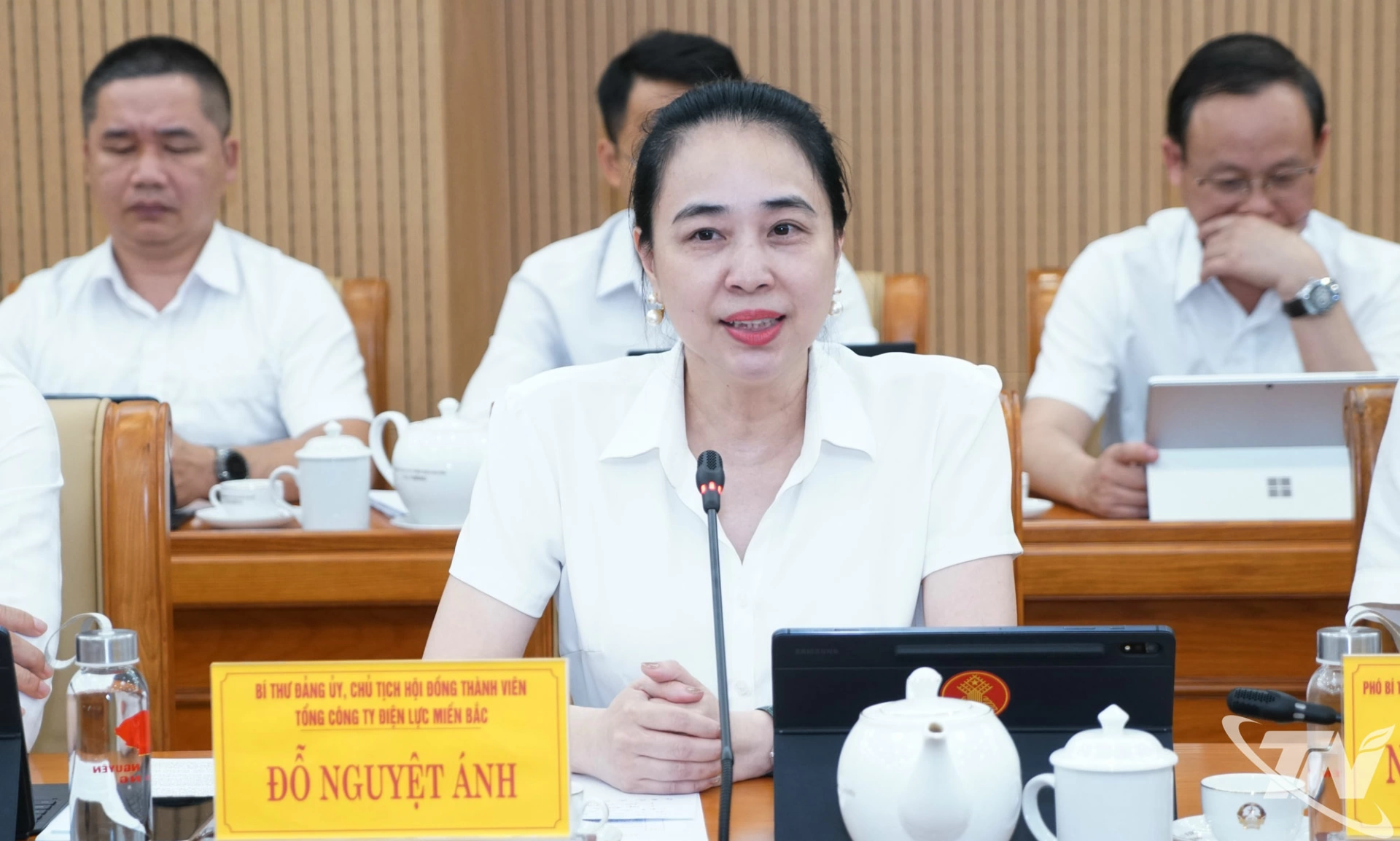 Đồng chí Đỗ Nguyệt Ánh, Bí thư Đảng ủy, Chủ tịch Hội đồng thành viên EVNNPC, phát biểu tại Lễ ký kết.