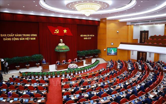 Tại Hội nghị Trung ương 3, Ban Chấp hành Trung ương đã thống nhất chủ trương đổi tên Ban Tuyên giáo và Dân vận Trung ương và giao Bộ Chính trị xem xét, quyết định theo thẩm quyền. Ảnh: Dương Giang/TTXVN