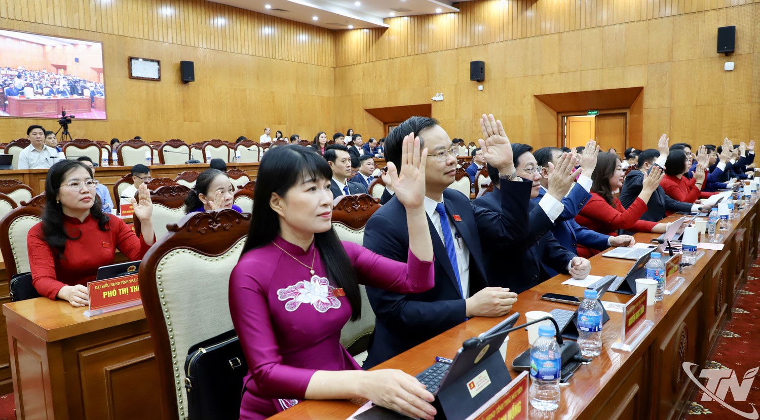 Đại biểu biểu quyết thông qua các nghị quyết tại Kỳ họp.