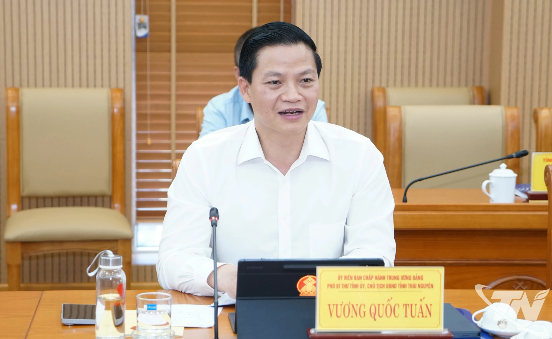Đồng chí Chủ tịch UBND tỉnh Thái Nguyên Vương Quốc Tuấn phát biểu tại Lễ ký kết.