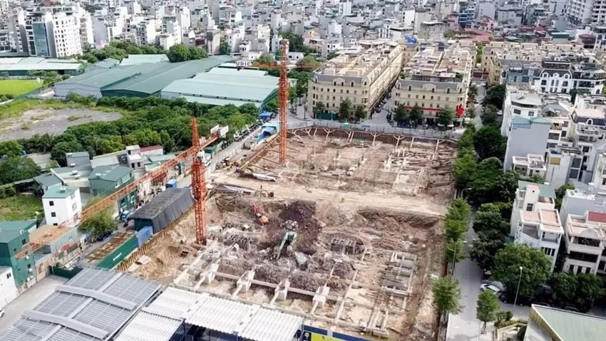 Dự án nhà ở xã hội NO1 Hạ Đình, Khu đô thị Hạ Đình, xã Tân Triều, huyện Thanh Trì thi công phần móng. (Ảnh: Văn Minh)