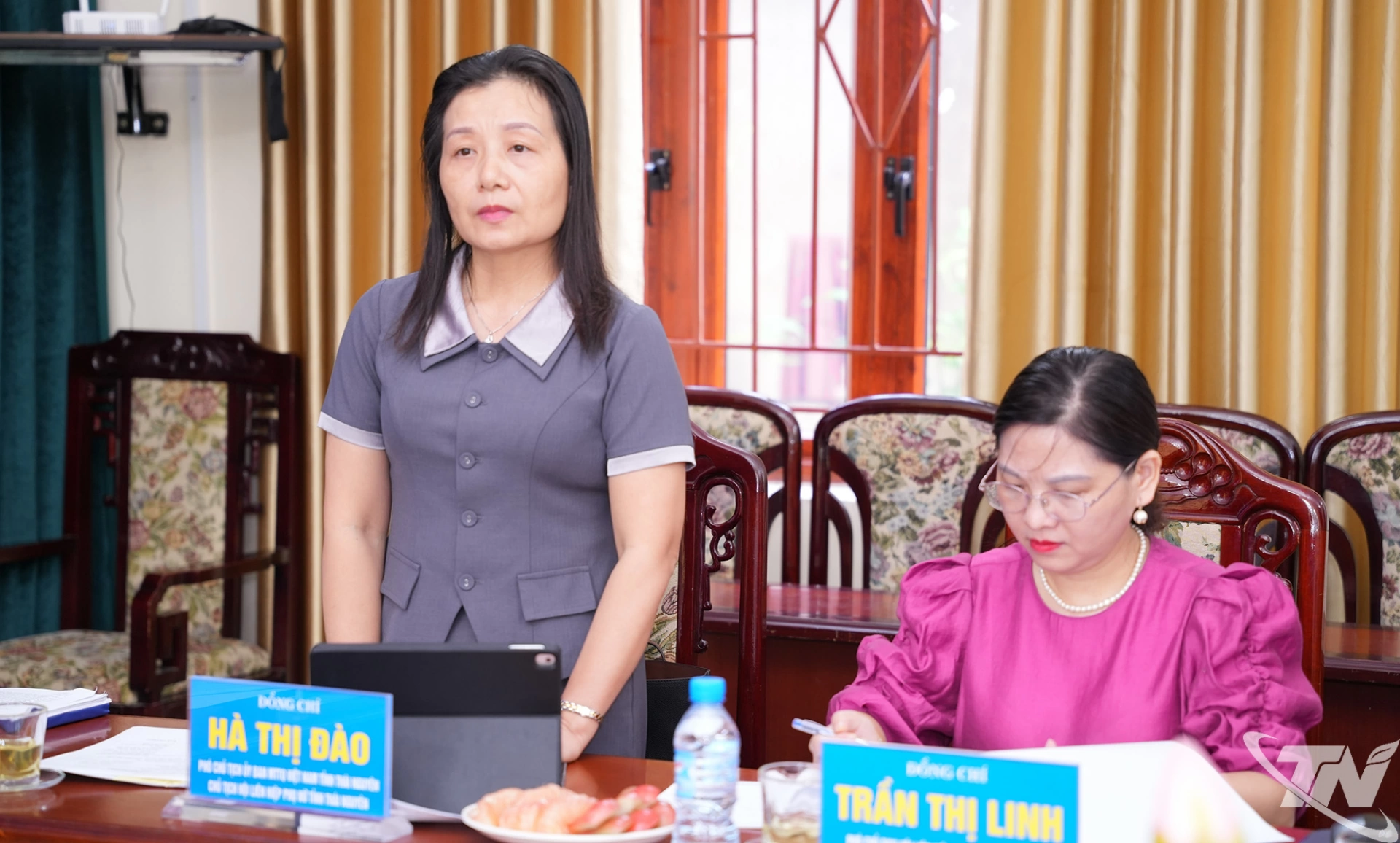Đại diện Hội Liên hiệp Phụ nữ tỉnh phát biểu tại buổi làm việc.