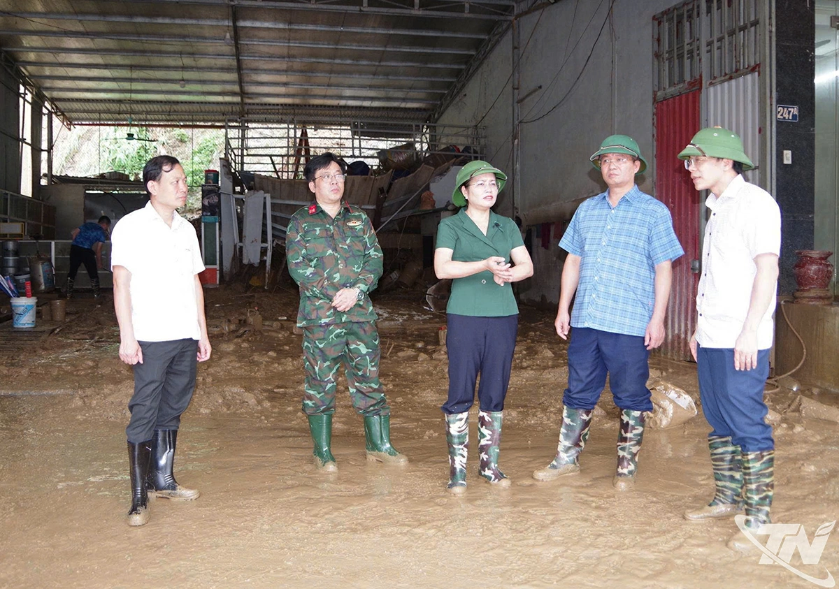 Lãnh đạo Bộ CHQS tỉnh và phường Đức Xuân kiểm tra công tác cứu hộ tại tổ 4A.