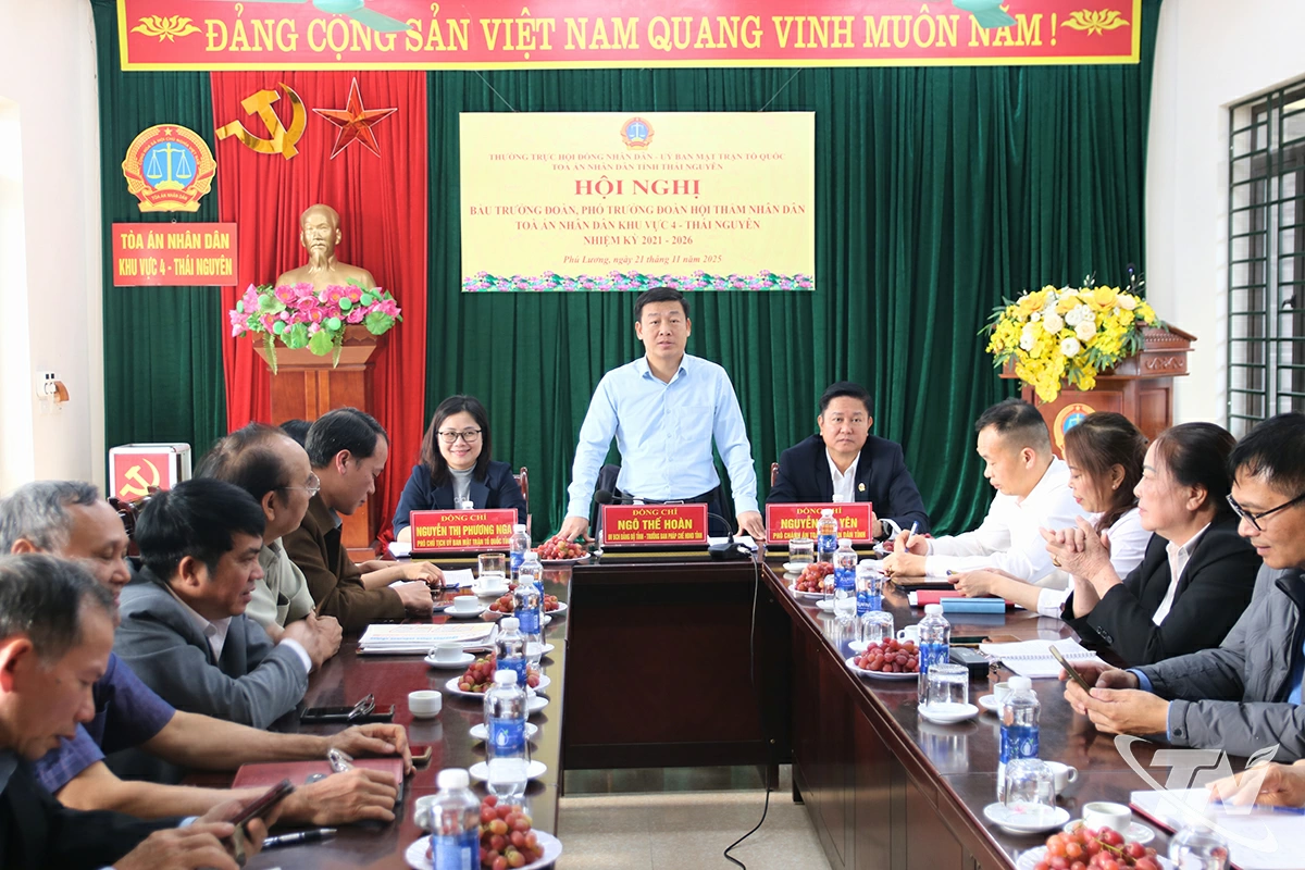 Đồng chí Ngô Thế Hoàn, Ủy viên Ban Chấp hành Đảng bộ tỉnh, Trưởng Ban Pháp chế HĐND tỉnh phát biểu tại hội nghị.