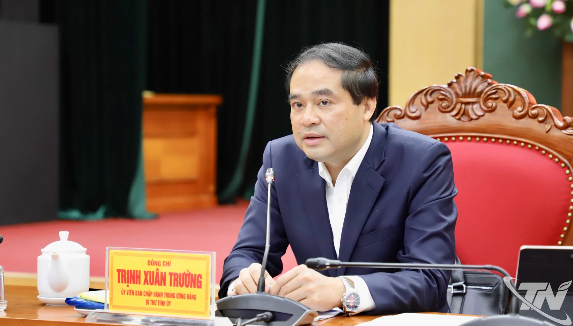 Đồng ch&iacute; Trịnh Xu&acirc;n Trường, Ủy vi&ecirc;n Ban Chấp h&agrave;nh Trung ương Đảng, B&iacute; thư Tỉnh ủy kết luận Hội nghị.