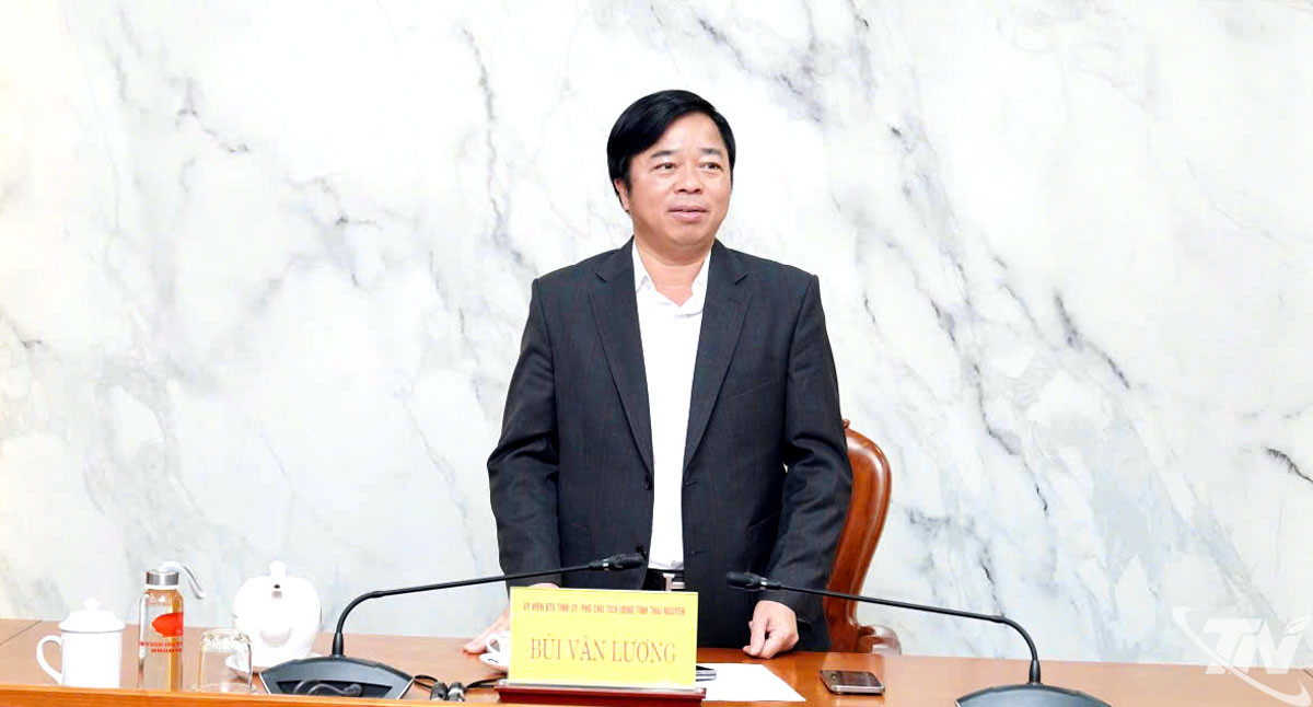 Đồng chí Phó Chủ tịch Thường trực UBND tỉnh Bùi Văn Lương phát biểu tại cuộc họp.