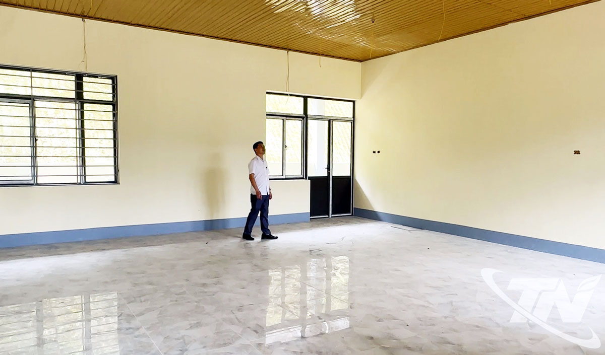 Lớp học tại Trường Mầm non Nhạn Môn, xã Bằng Thành hoàn thiện các hạng mục cuối cùng để bàn giao, đưa vào sử dụng trong tháng 8
