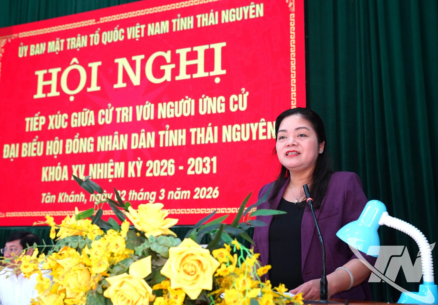 Đồng chí Nguyễn Thị Loan, Phó Chủ tịch UBND tỉnh trình bày chương trình hành động tại Hội nghị.