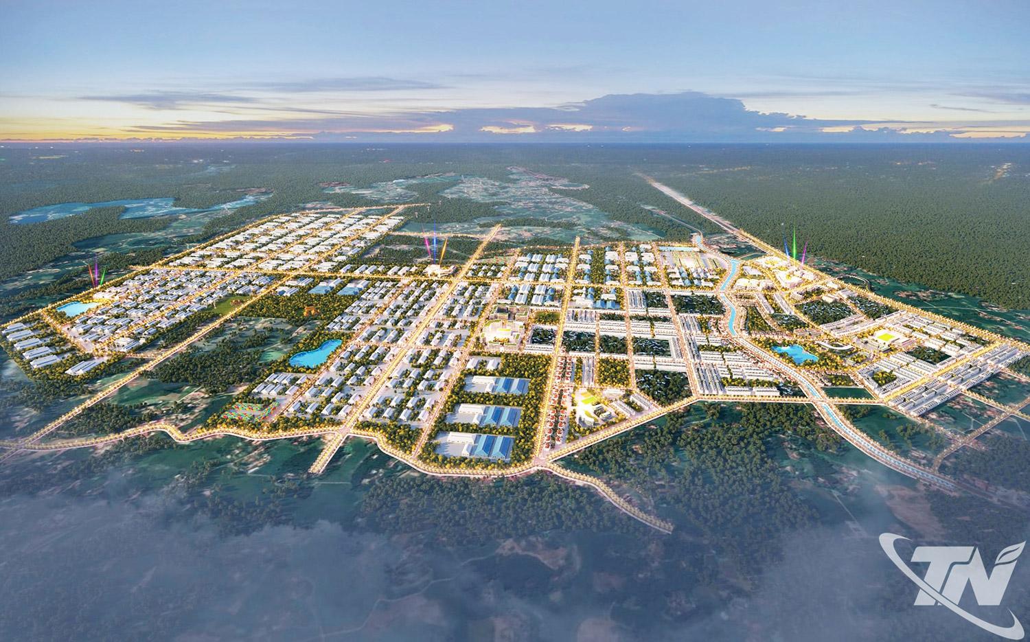 Phối cảnh Khu   công nghiệp   Phú Bình được   quy hoạch với   tổng diện tích   675ha trên địa   bàn 3 xã: Phú   Bình, Tân Thành   và Kha Sơn, dự   kiến sẽ thu hút   nhiều dự án lớn.