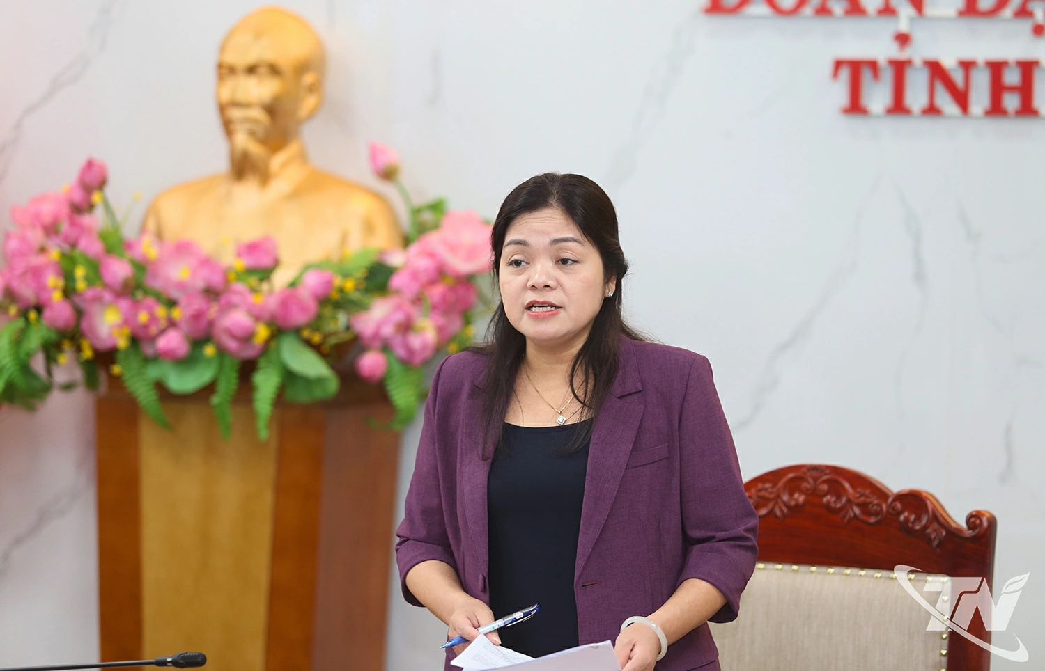 Phó Chủ tịch UBND tỉnh Nguyễn Thị Loan phát biểu tại Hội nghị.