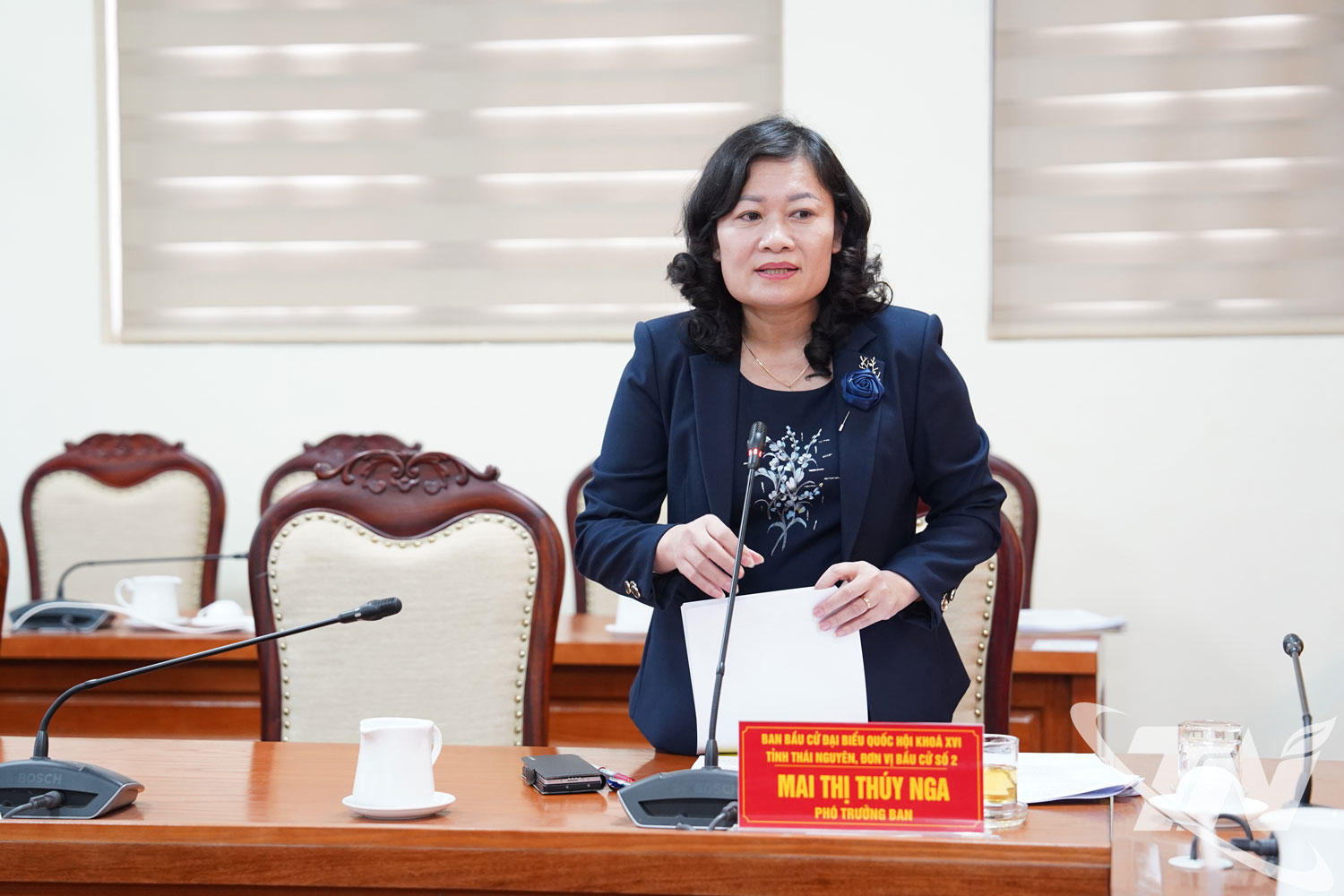 Đồng ch&iacute; Mai Thị Th&uacute;y Nga, Ph&oacute; Chủ tịch HĐND tỉnh, Ph&oacute; trưởng Ban bầu cử đại biểu Quốc hội kh&oacute;a XVI tỉnh Th&aacute;i Nguy&ecirc;n, Đơn vị bầu cử số 2 th&ocirc;ng qua dự thảo Quyết định ph&acirc;n c&ocirc;ng nhiệm vụ c&aacute;c th&agrave;nh vi&ecirc;n Đơn vị bầu cử số 2.  