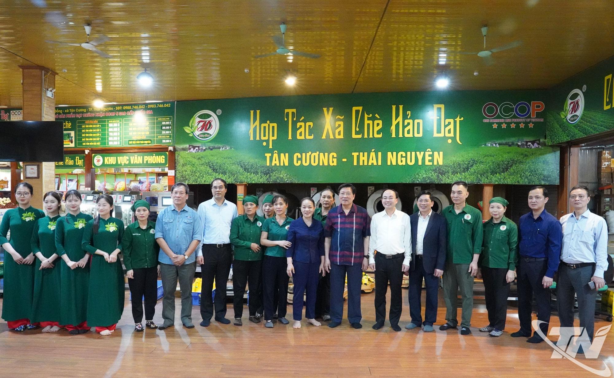 Đoàn công tác chụp ảnh lưu niệm với các thành viên HTX chè Hảo Đạt.