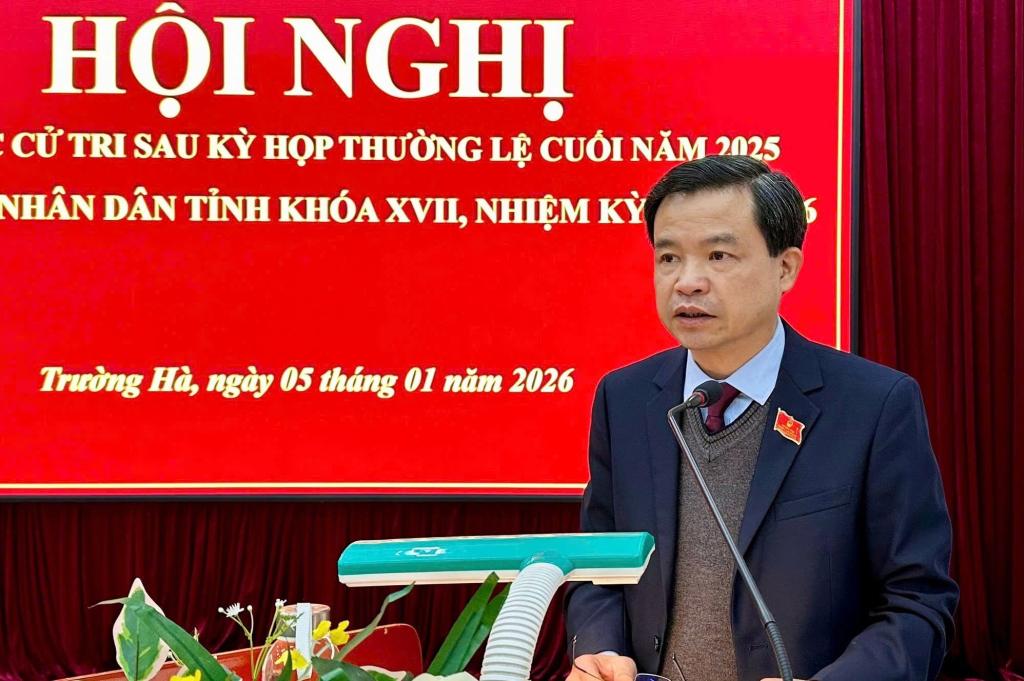 Ph&oacute; B&iacute; thư Thường trực Tỉnh ủy, Chủ tịch HĐND tỉnh Bế Thanh Tịnh ph&aacute;t biểu tại hội nghị.