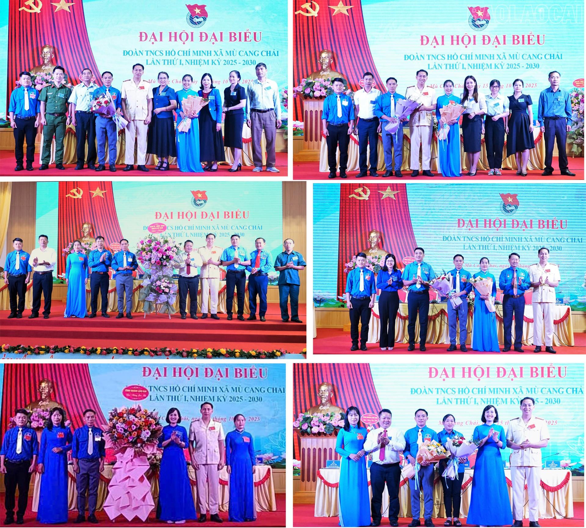 Lãnh đạo xã, Tỉnh đoàn và các tổ chức đoàn thể trong xã tặng hoa chúc mừng đại hội.