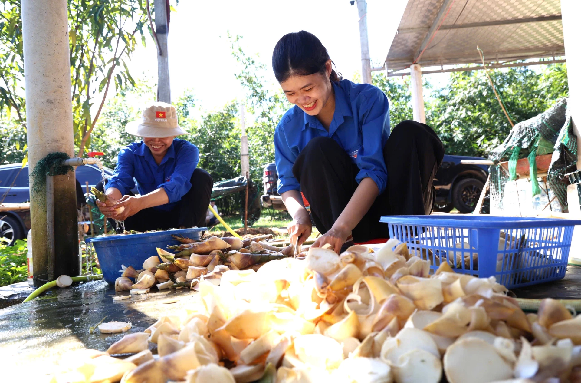 Người d&acirc;n đang sơ chế măng từ Tre lục tr&uacute;c - Ảnh: Trung Đức