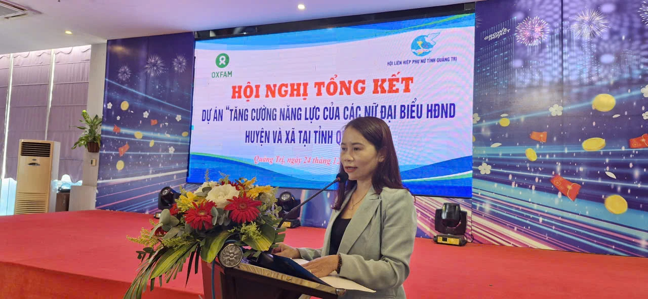 L&atilde;nh đạo Hội LHPN tỉnh ph&aacute;t biểu tại hội nghị. Ảnh: Quốc Nhật