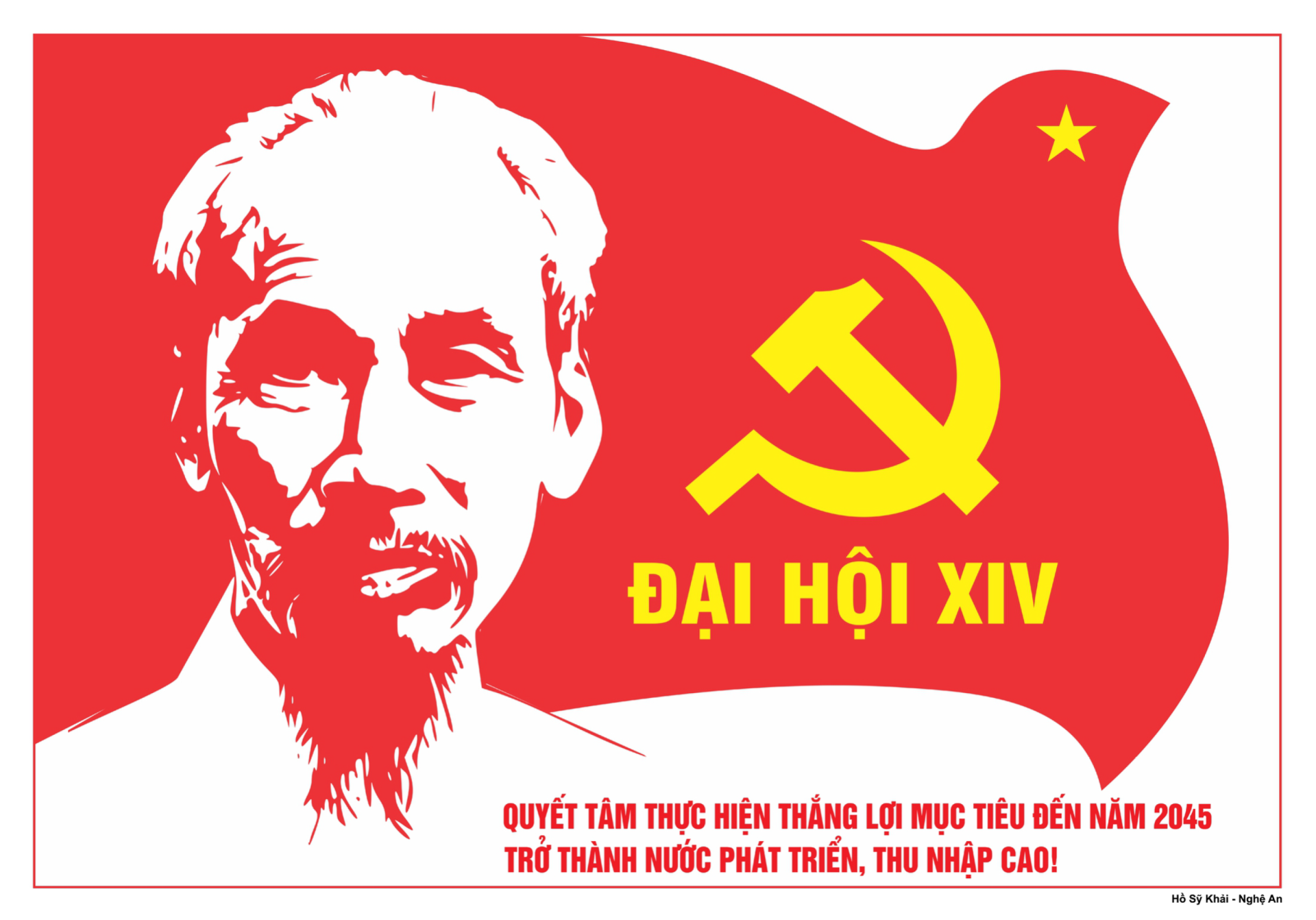 Tranh cổ động tuy&ecirc;n truyền Đại hội XIV của Đảng: HỒ SỸ KHẢI - NGHỆ AN