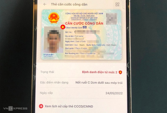 Căn cước công dân bản điện tử của người dùng hiển thị trên VNeID mức độ 2. Ảnh: Phạm Dự