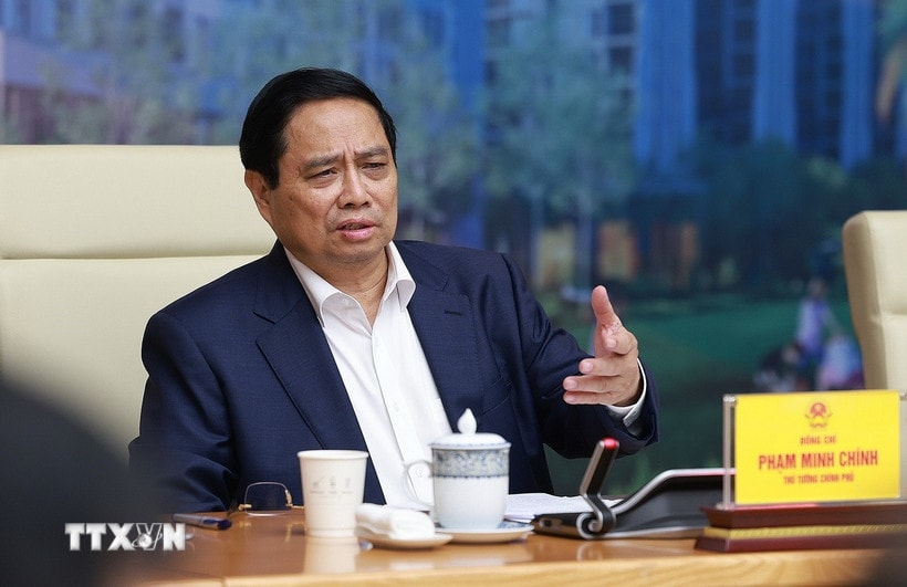 Thủ tướng Phạm Minh Chính chủ trì Hội nghị sơ kết việc thực hiện chỉ tiêu phát triển nhà ở xã hội 7 tháng đầu năm 2025. (Ảnh: Dương Giang/TTXVN)