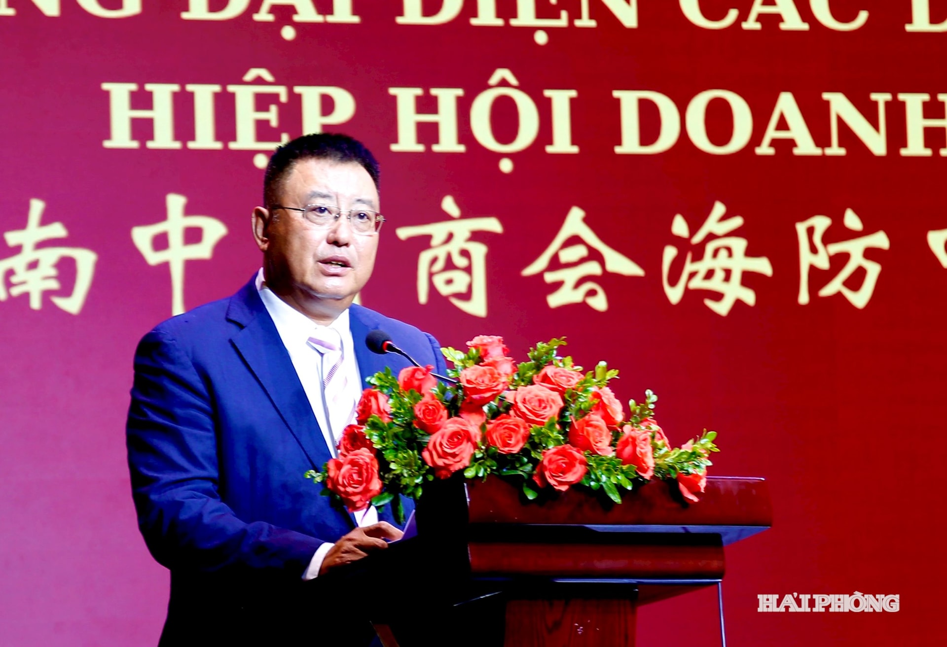 Ông Liwei, Trưởng đại diện các doanh nghiệp Trung Quốc tại Hải Phòng phát biểu tại chương trình.