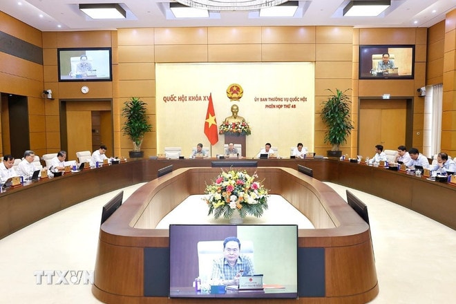 Chủ tịch Quốc hội Trần Thanh Mẫn phát biểu. (Ảnh: Doãn Tấn/TTXVN) ttxvn-ubtv-quoc-hoi-cho-y-kien-ve-luat-thi-hanh-an-hinh-su-sua-doi-1208-2.jpg