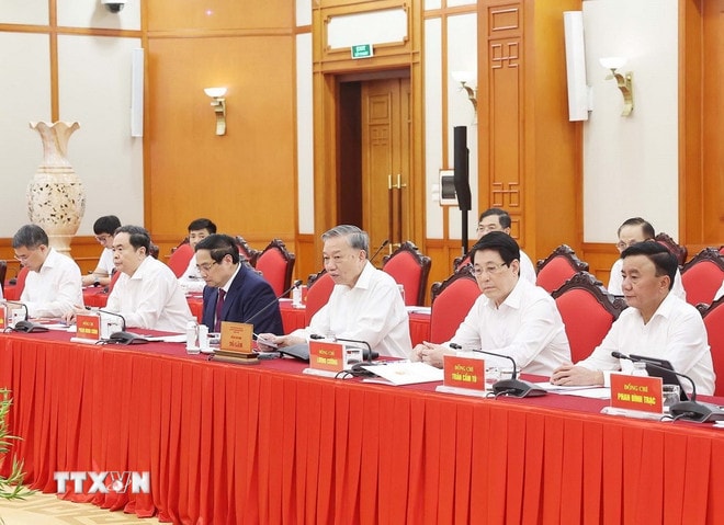 Tổng Bí thư Tô Lâm, Bí thư Quân ủy Trung ương phát biểu. (Ảnh: Thống Nhất/TTXVN) ttxvn-tong-bi-thu-quan-uy-trung-uong-1.jpg