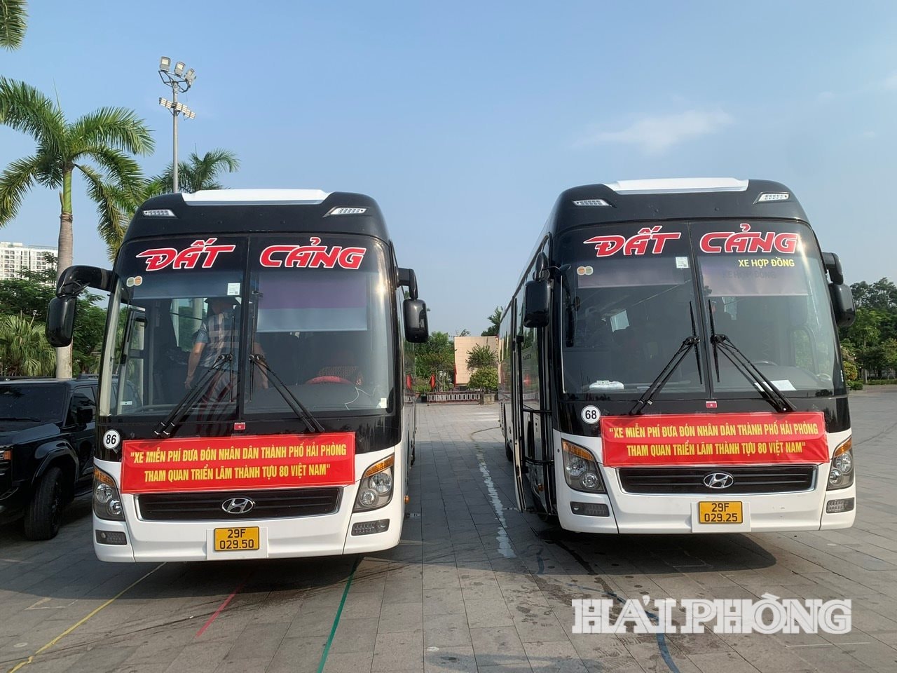 Các xe của Công ty CP Vận tải Thương mại và dịch vụ Đất Cảng tham gia chương trình chuyến xe miễn phí