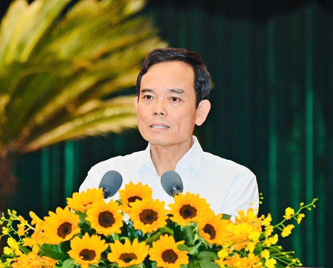 B&iacute; thư th&agrave;nh ủy TPHCM Trần Lưu Quang ph&aacute;t biểu tại hội nghị. (Ảnh: SGGP)