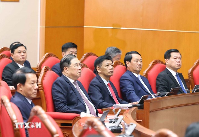 Đại biểu dự khai mạc Hội nghị lần thứ hai Ban Chấp hành Trung ương Đảng khóa XIV. (Ảnh: TTXVN)