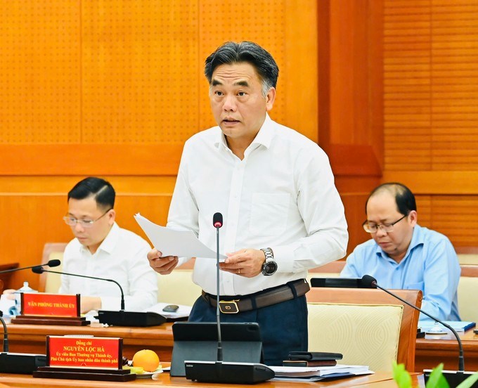 Ph&oacute; Chủ tịch Thường trực UBND TPHCM Nguyễn Lộc H&agrave; ph&aacute;t biểu. (Ảnh SGGP)