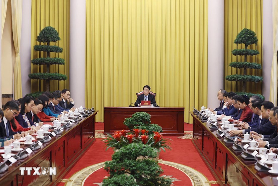 Chủ tịch nước Lương Cường ph&aacute;t biểu chỉ đạo. (Ảnh: TTXVN)