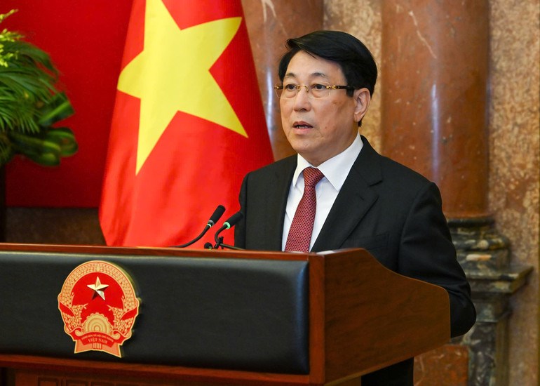 Chủ tịch nước Lương Cường ph&aacute;t biểu tại buổi lễ. (Ảnh: NhanDan)