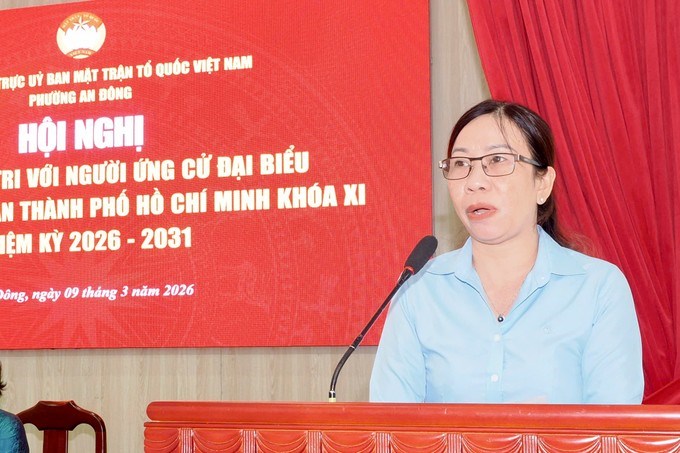 Bà Trần Thị Kim Kiều trình bày chương trình hành động. (Ảnh: SGGP)