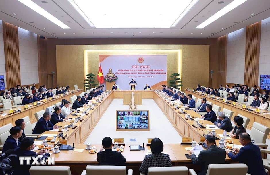 Hội nghị tổng kết c&ocirc;ng t&aacute;c ngoại giao kinh tế năm 2025 v&agrave; kế hoạch triển khai nhiệm vụ 2026. (Ảnh: TTXVN)