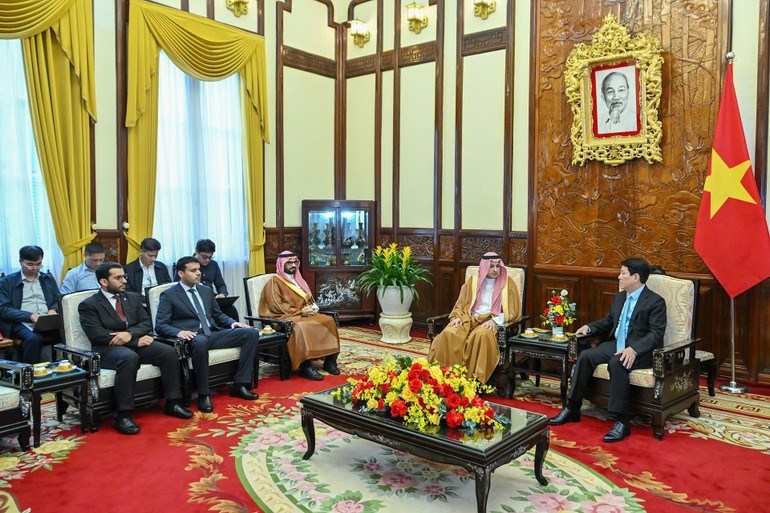 Chủ tịch nước Lương Cường tiếp Đại sứ Vương quốc Saudi Arabia. (Ảnh: Nh&acirc;n d&acirc;n)