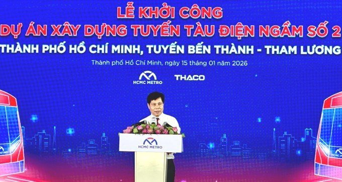 &Ocirc;ng Phan C&ocirc;ng Bằng, Trưởng Ban Quản l&yacute; đường sắt đ&ocirc; thị TPHCM ph&aacute;t biểu tại buổi lễ