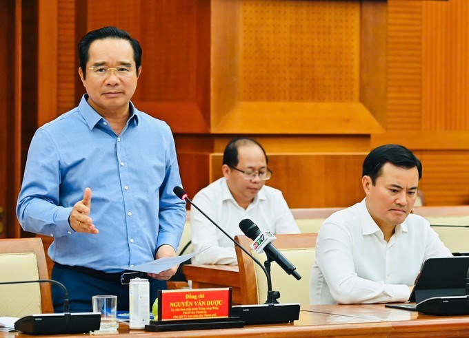 Chủ tịch UBND TPHCM Nguyễn Văn Được ph&aacute;t biểu tại buổi l&agrave;m việc. (Ảnh: SGGP)