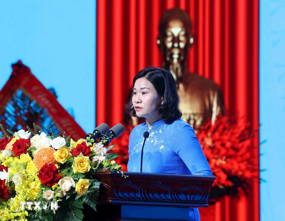 Đồng chí Nguyễn Thị Tuyến, Ủy viên Trung ương Đảng, Chủ tịch Hội Liên hiệp Phụ nữ Việt Nam phát biểu tại Lễ kỷ niệm. (Ảnh: Phương Hoa/ TTXVN)