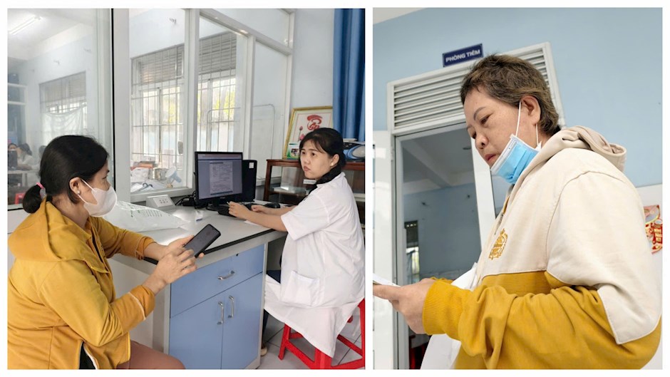 B&agrave; Trần Kun v&agrave; b&agrave; Nguyễn Hồng Ph&uacute;c đến Trạm y tế phường Ph&uacute; Lợi để được c&aacute;c y, b&aacute;c sĩ thăm kh&aacute;m, tư vấn sức khỏe