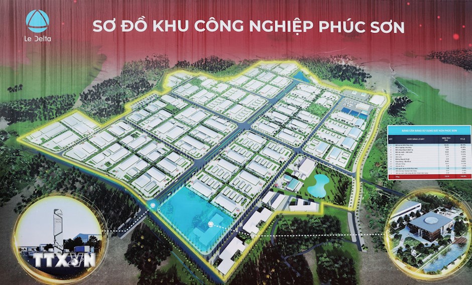 Phối cảnh Khu Công nghiệp Phúc Sơn với tổng quy mô 123,94ha tại xã Quang Trung, tỉnh Bắc Ninh. (Ảnh: TTXVN)