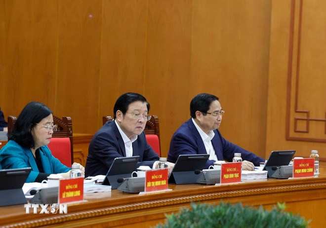 Các đại biểu tham dự phiên họp thứ hai của Ban Chỉ đạo Trung ương về hoàn thiện thể chế, pháp luật. (Ảnh: TTXVN)