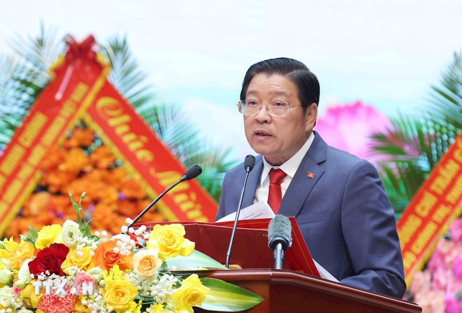 Đồng ch&iacute; Phan Đ&igrave;nh Trạc, Ủy vi&ecirc;n Bộ Ch&iacute;nh trị, B&iacute; thư Trung ương Đảng, Trưởng Ban Nội ch&iacute;nh Trung ương đọc Diễn văn Lễ kỷ niệm. (Ảnh: TTXVN)