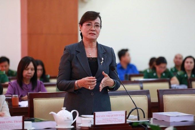 Đồng chí Nguyễn Thị Quyết Tâm phát biểu tại hội thảo. Ảnh: NGUYỄN HOÀNG