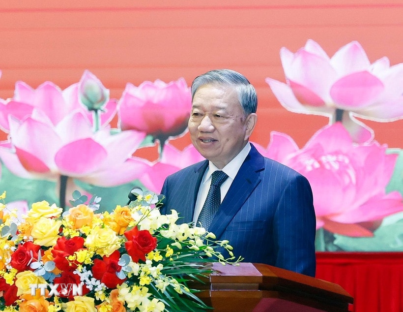 Tổng B&iacute; thư T&ocirc; L&acirc;m ph&aacute;t biểu. (Ảnh: Thống Nhất/TTXVN)