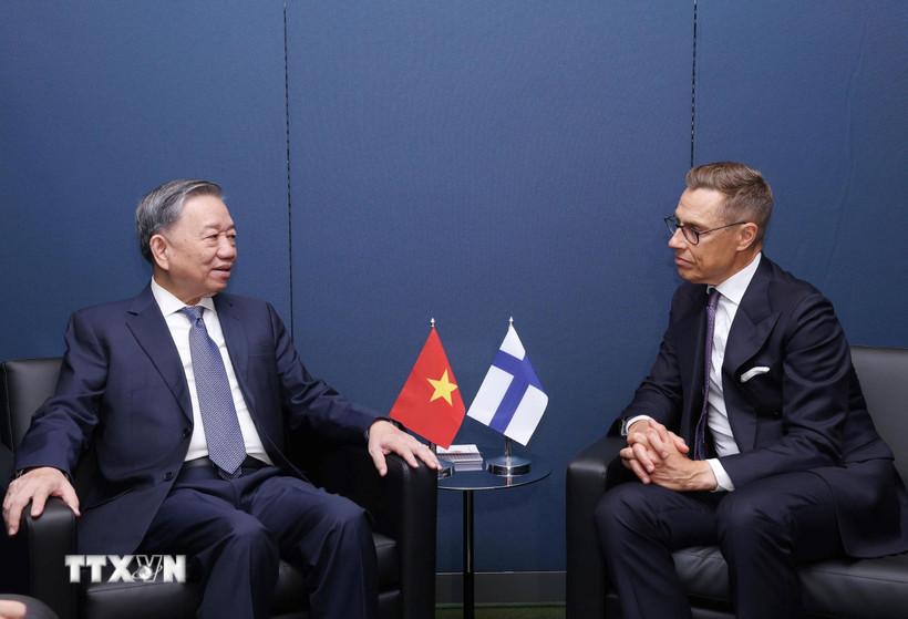 Tổng Bí thư, Chủ tịch nước Tô Lâm gặp Tổng thống Phần Lan Alexander Stubb. (Ảnh: Lâm Khánh/TTXVN)