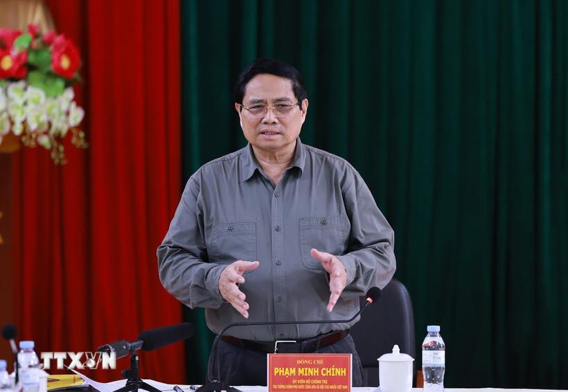 Thủ tướng Phạm Minh Chính làm việc với Ban Thường vụ Tỉnh ủy Thanh Hóa về tình hình phát triển kinh tế-xã hội. (Ảnh: Dương Giang/TTXVN)