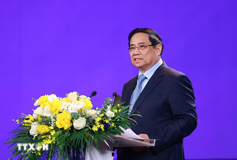 Thủ tướng Phạm Minh Chính phát biểu chỉ đạo tại Lễ trao Giải thưởng toàn quốc về Thông tin Đối ngoại lần thứ XI. (Ảnh: Dương Giang/TTXVN)