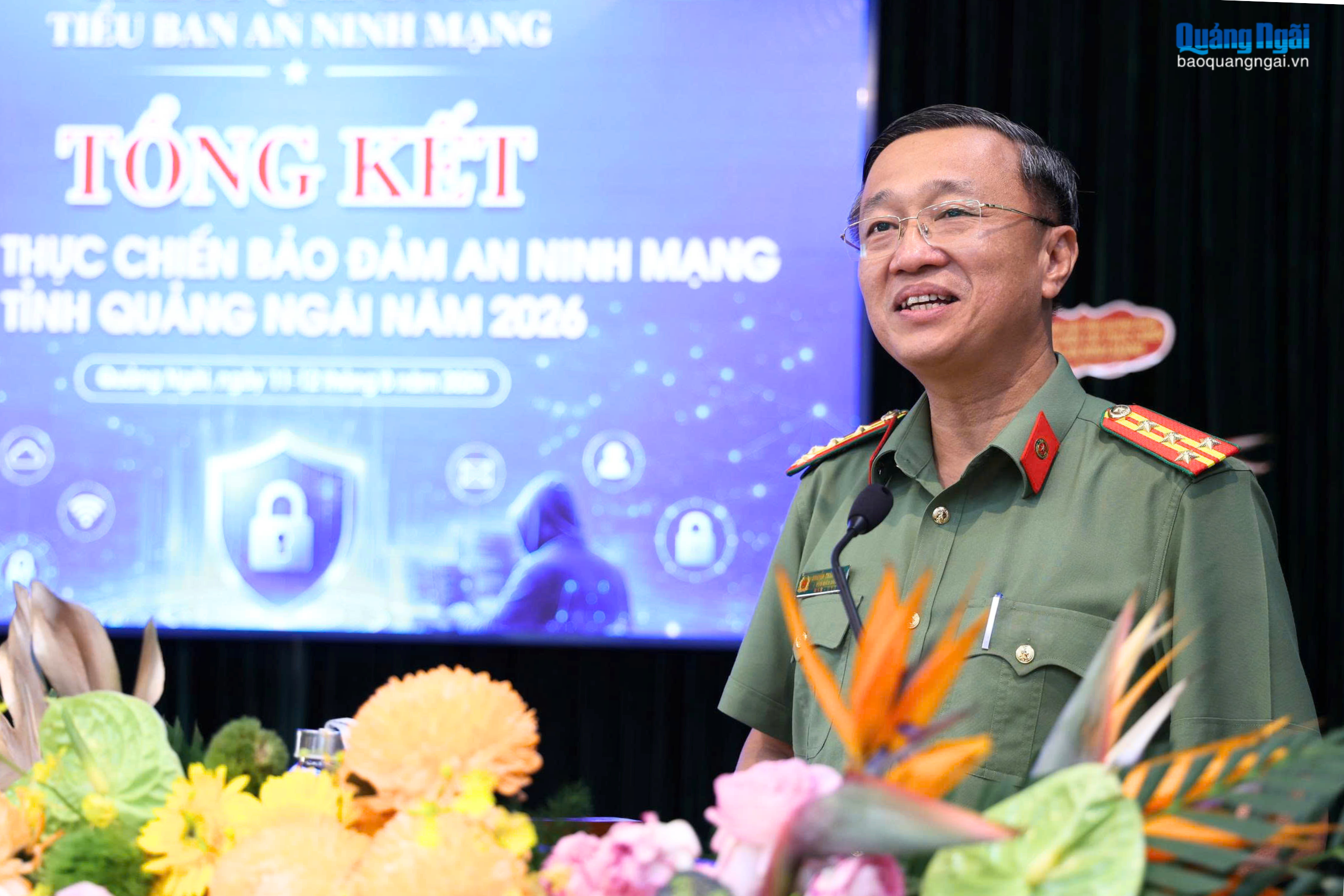 Đại tá Nguyễn Thành Long - Phó Giám đốc Công an tỉnh phát biểu tổng kết đợt diễn tập.