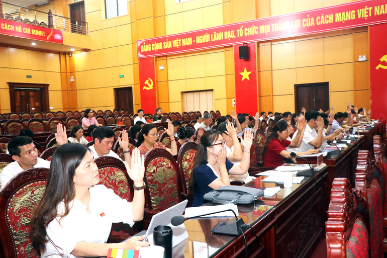 Đại biểu HĐND tỉnh biểu quyết thông qua các nghị quyết tại Kỳ họp. img-9318.jpg