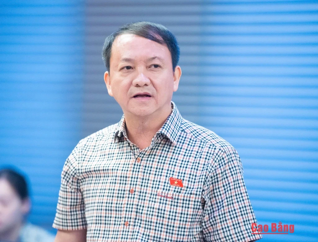 Đại biểu Sầm Minh Hồ, Phó Giám đốc Công an tỉnh phát biểu tại tổ.